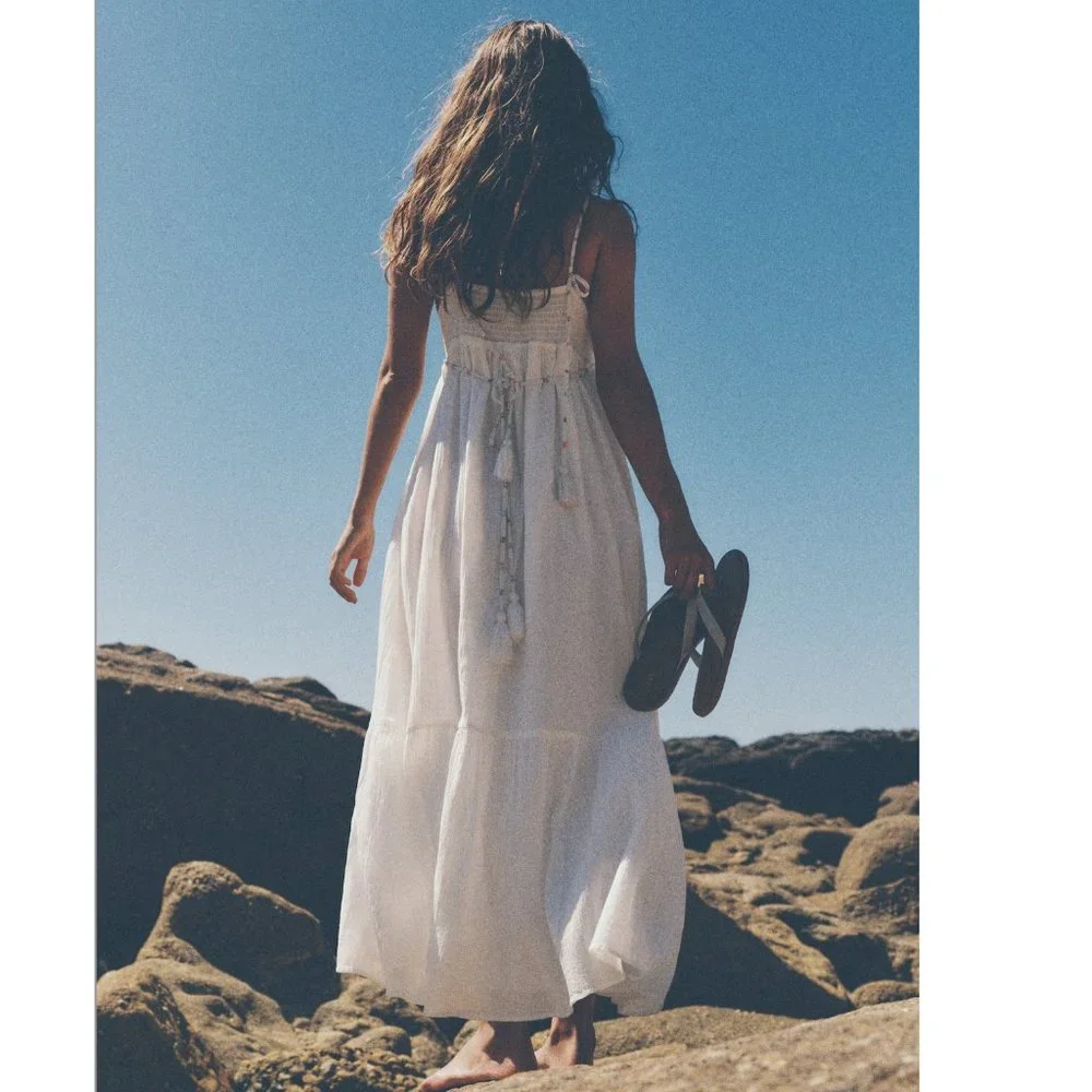Zara White Strappy Maxi Dress Sz XL NWT